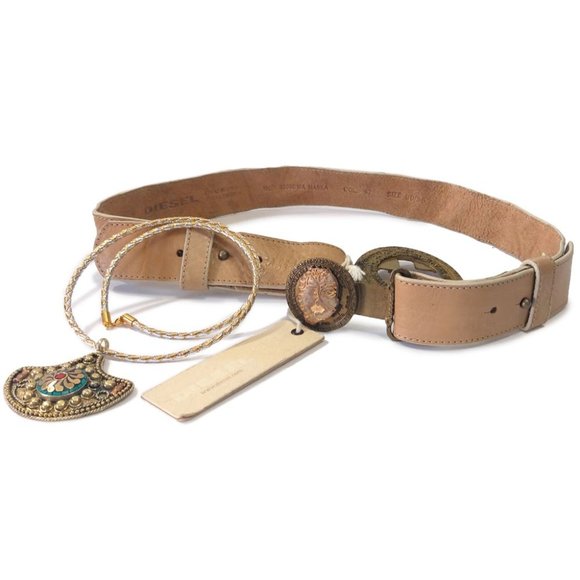 Diesel Maska Only The Brave Light Brown Beige Leather Women US 36 Waist Belt